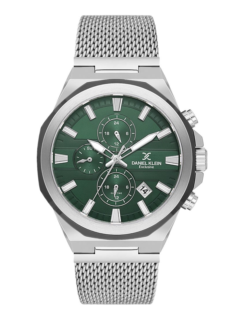 دانيل كلاين سوار شبكي رجالي | علبة من سبيكة فضية وسوداء | تناظري | قرص دائري مزدوج الطبقات باللون الأخضر الداكن | كوارتز ياباني | حصري | مقاومة للماء حتى عمق 50 مترًا - Image 1